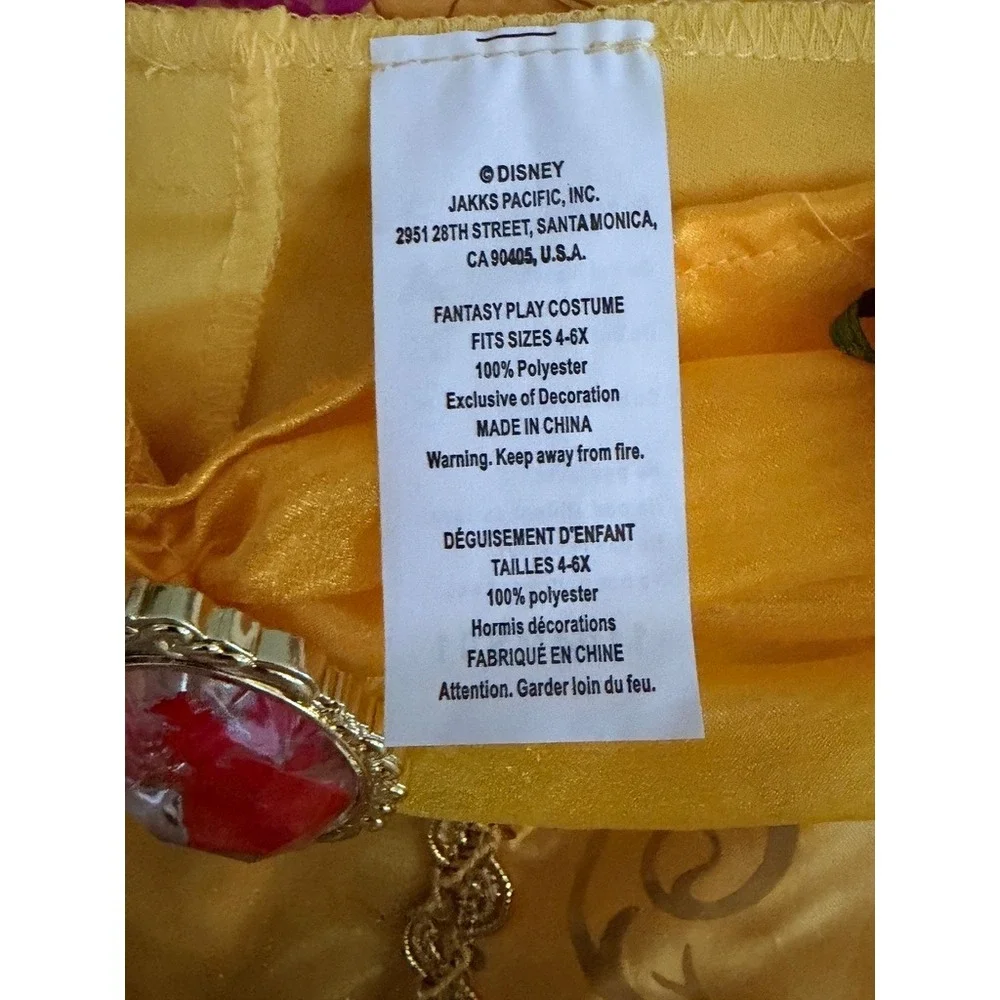 Disney Belle Beauty and the Beast Costume Girls Size 4-6X Yellow Dress Set NWT